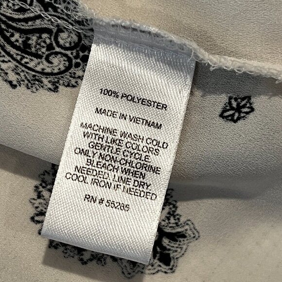 Express Top White w Black Print Portofino Sheer Button‎ Long Sleeve Career Sz SP - Picture 9 of 10